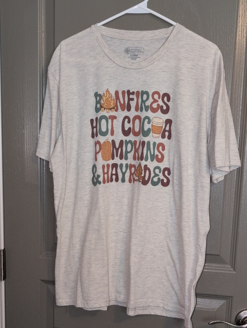 Light Gray Graphic Short Sleeve Tee - Bonfires Hot Cocoa Pumpkins & Hayrides